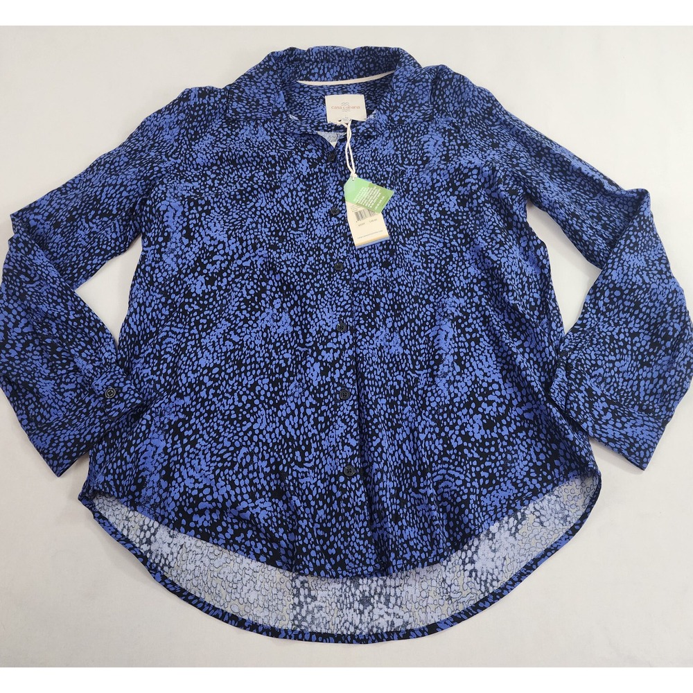 Casa Cabana Sustainfab shirt womens M black peri C2W23020RG rayon button $48